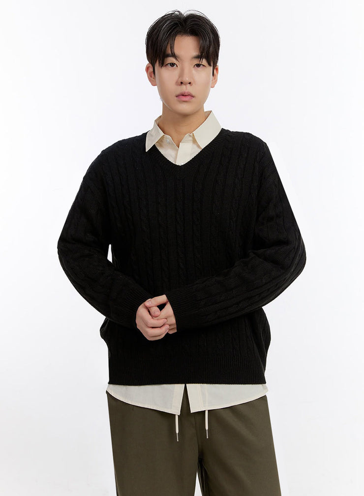 Men's Cable-Knit V-Neck Sweater IF528