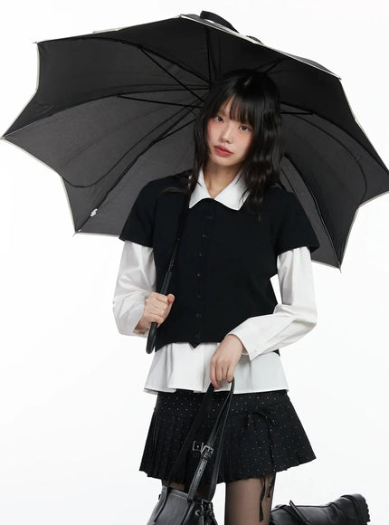 short-sleeve-knit-top-if505 / Black