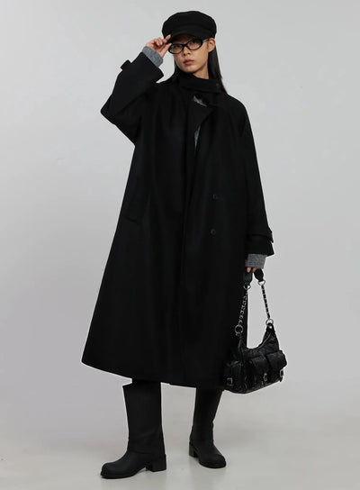 high-neck-button-coat-ij509 / Black