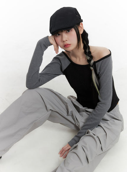 jersey-raglan-sleeve-crop-tee-om426 / Black