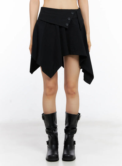 asymmetric-frill-button-skirt-cl530 / Black