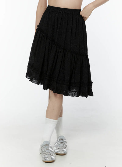 asymmetric-ruffle-polka-dot-midi-skirt-iu505 / Black