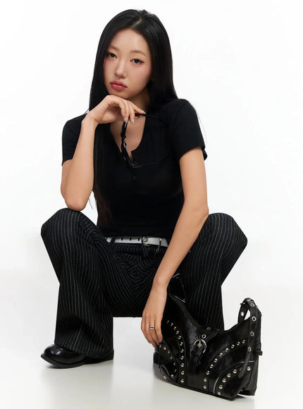 buttoned-slim-fit-t-shirt-ca513 / Black