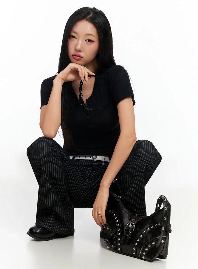 buttoned-slim-fit-t-shirt-ca513 / Black