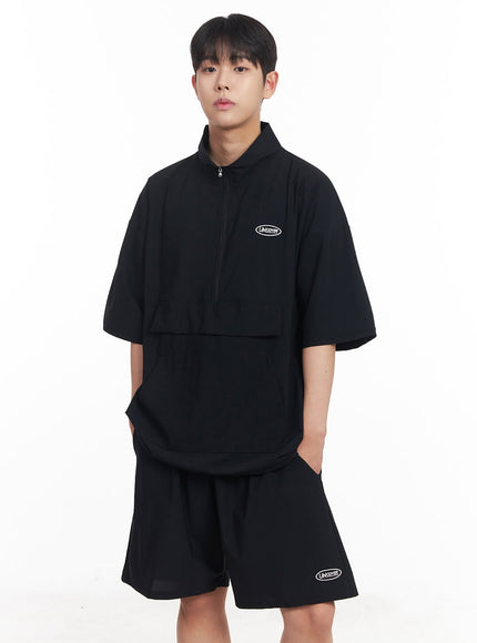 mens-oversize-half-zip-windbreaker-top-ia525 / Black