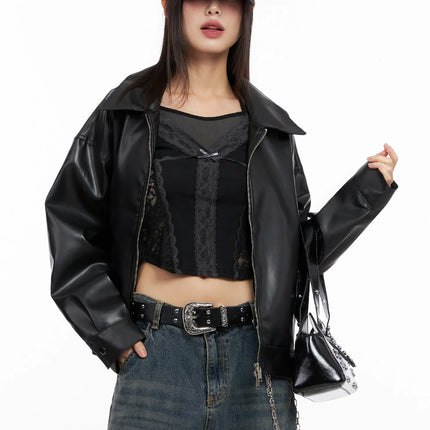 basic-cropped-faux-leather-jacket-in507 / Black