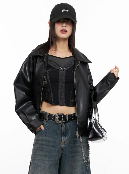 basic-cropped-faux-leather-jacket-in507 / Black