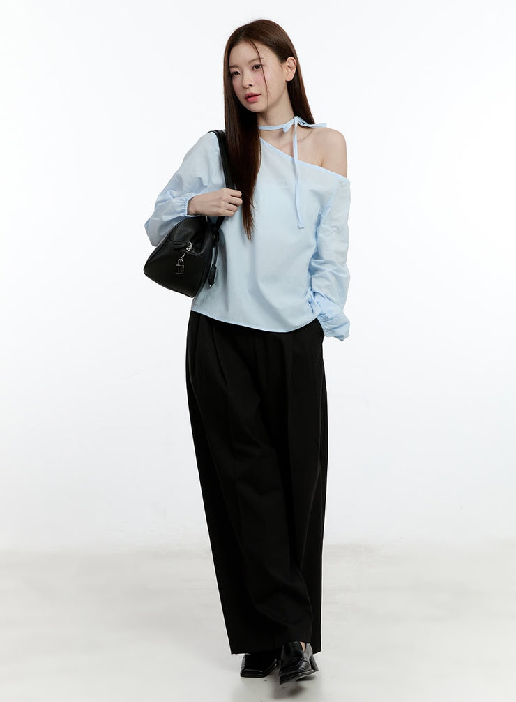 Pintuck Wide-Fit Slacks CM521
