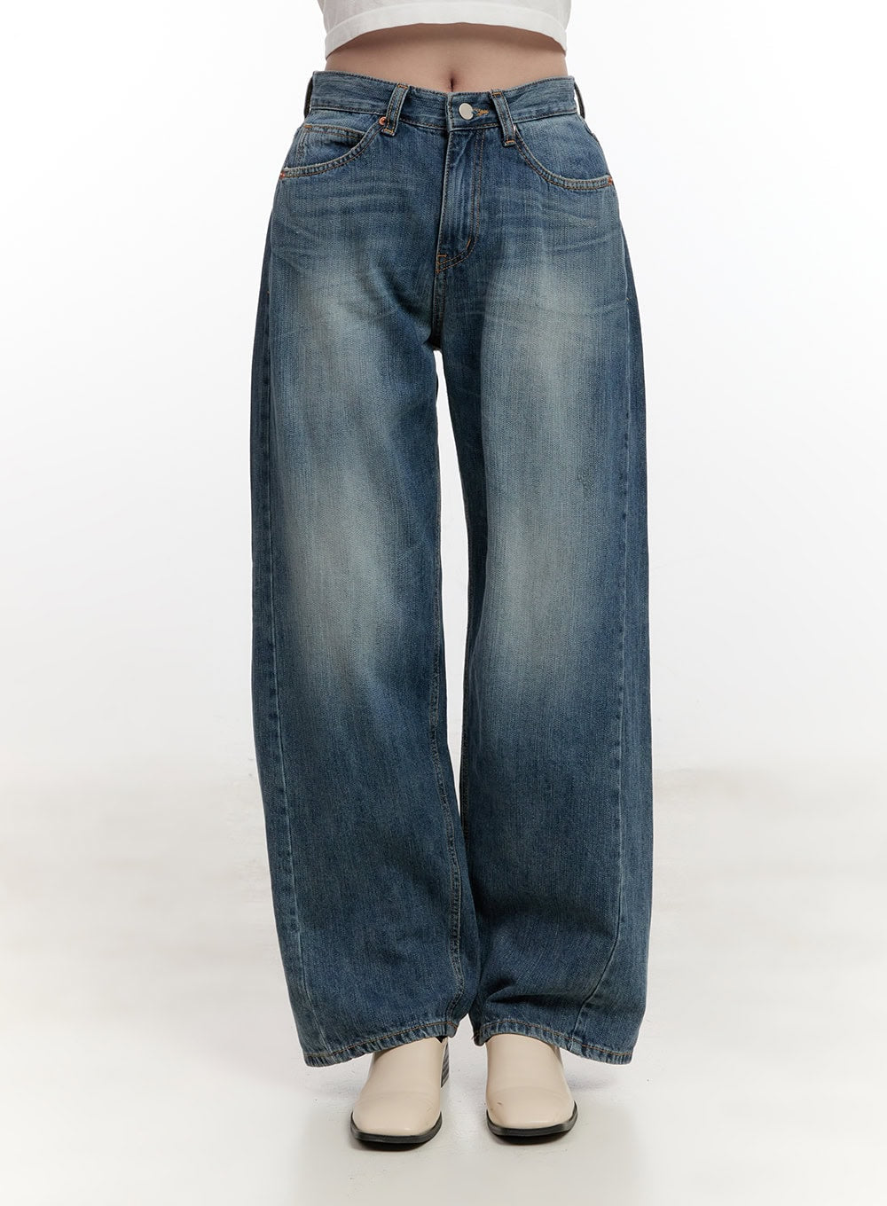 belle-washed-wide-leg-jeans-cf528 / Blue