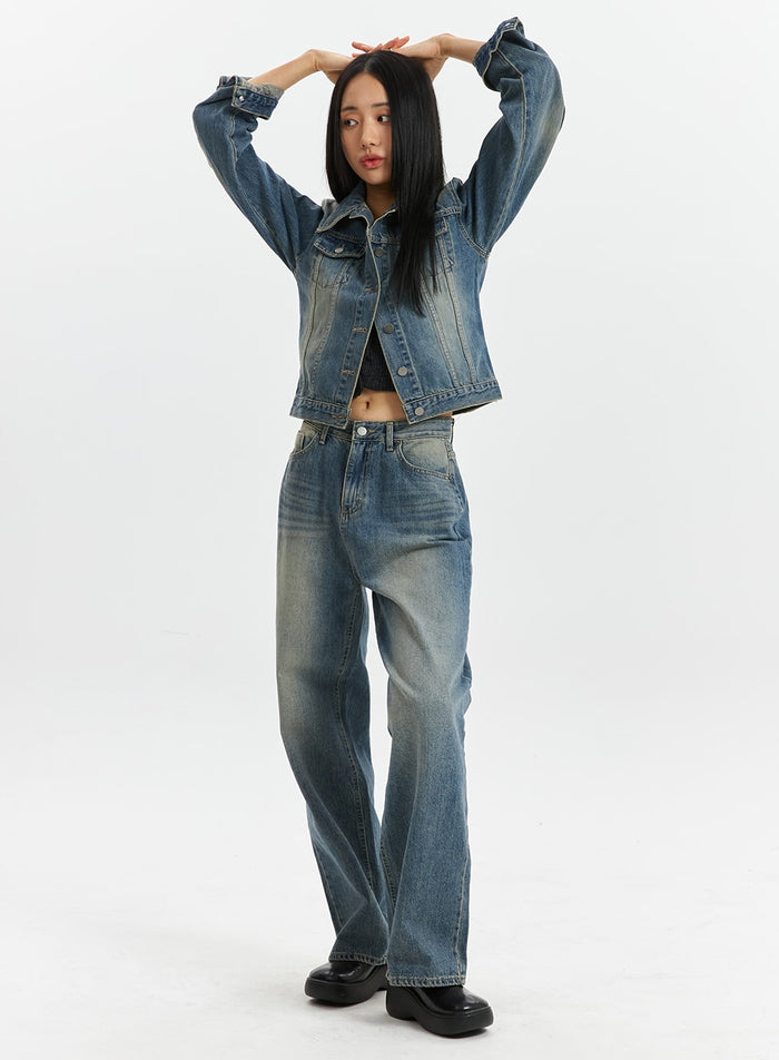 mid-waist-washed-straight-leg-jeans-cd320 / Blue