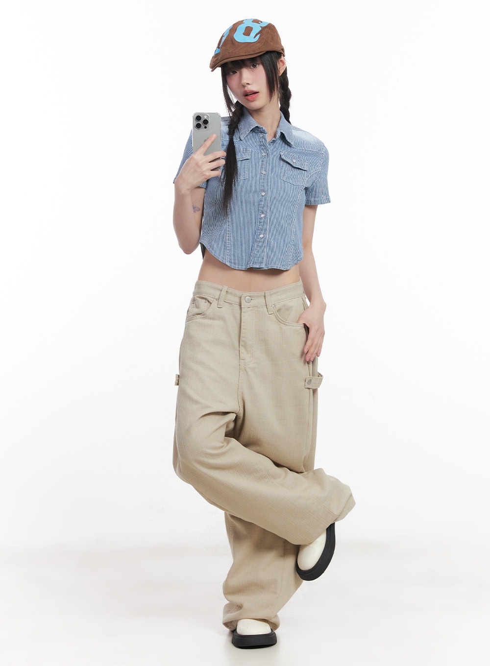 striped-half-sleeve-denim-shirt-cu506 / Blue