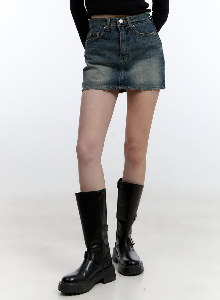 Distressed Hem Denim Mini Skirt CJ521