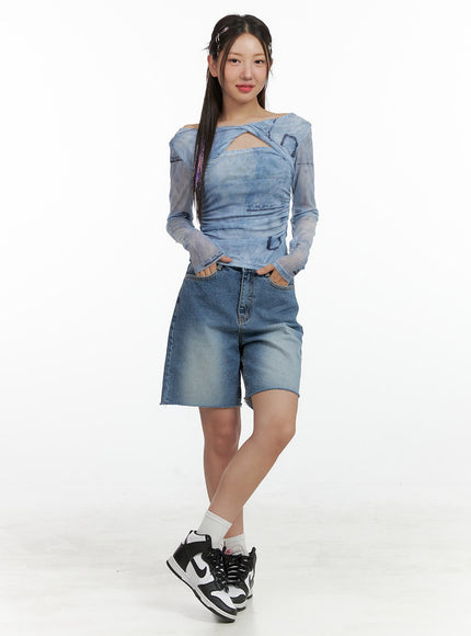 washed-wide-leg-jorts-ol408 / Blue