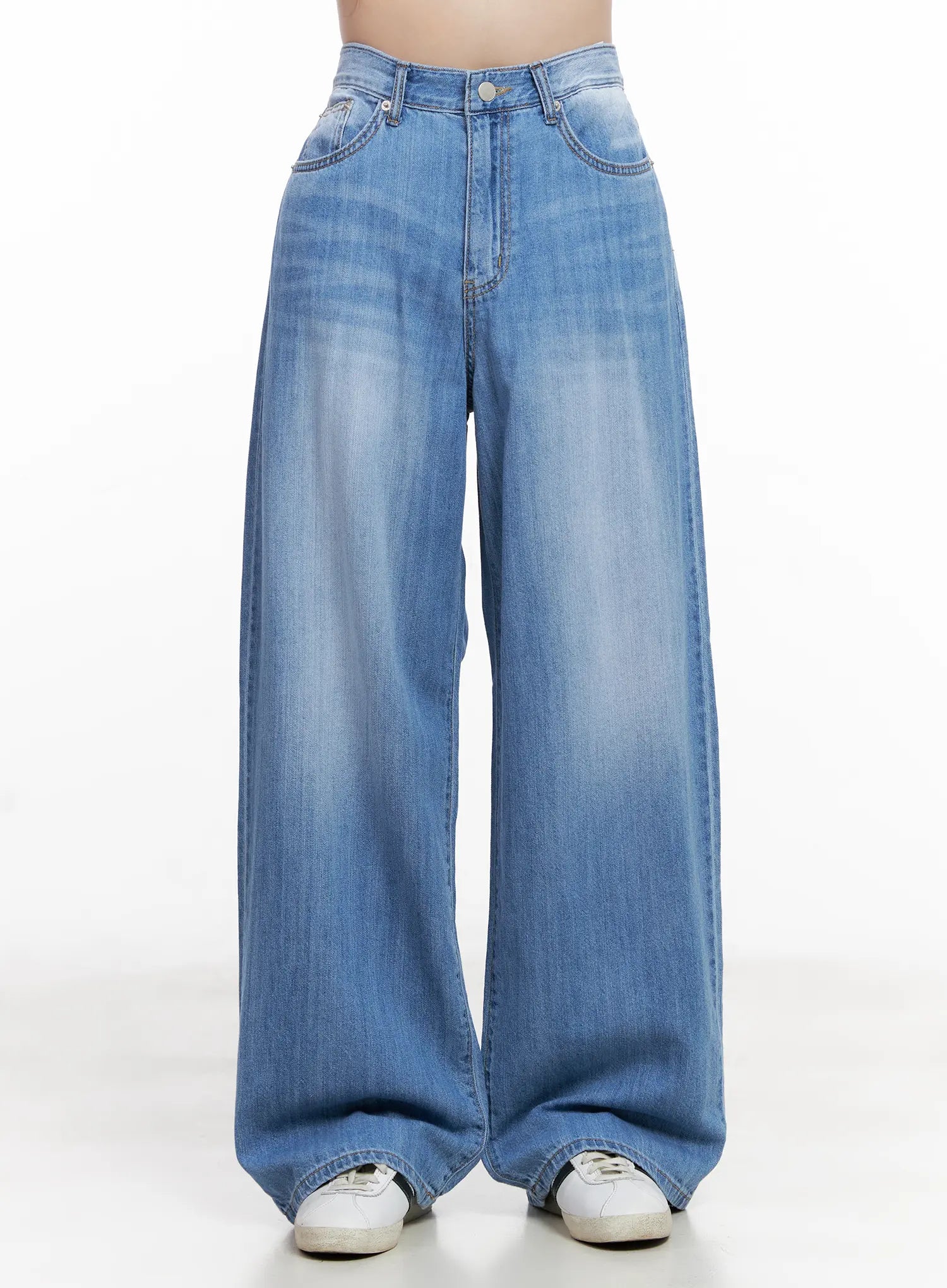 jungeun-vintage-wash-wide-leg-denim-jeans-cl516 / Blue