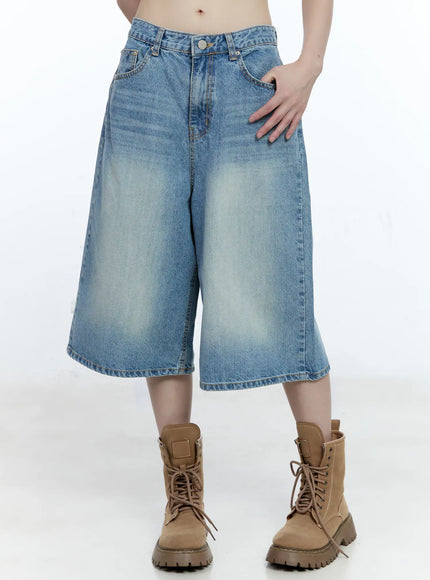 washed-wide-leg-jorts-cg507 / Blue