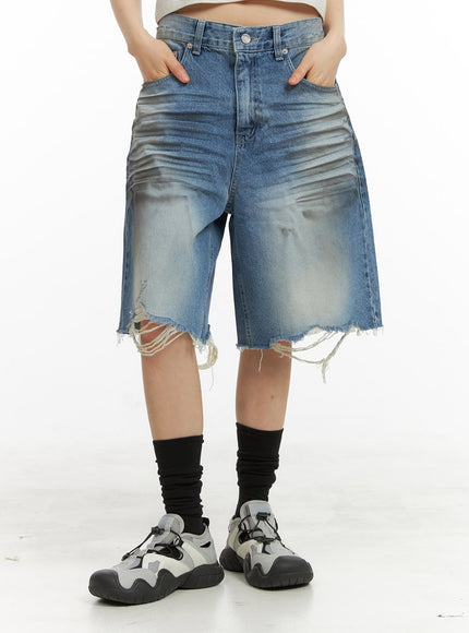 destroyed-hem-bermuda-jorts-cy414 / Blue