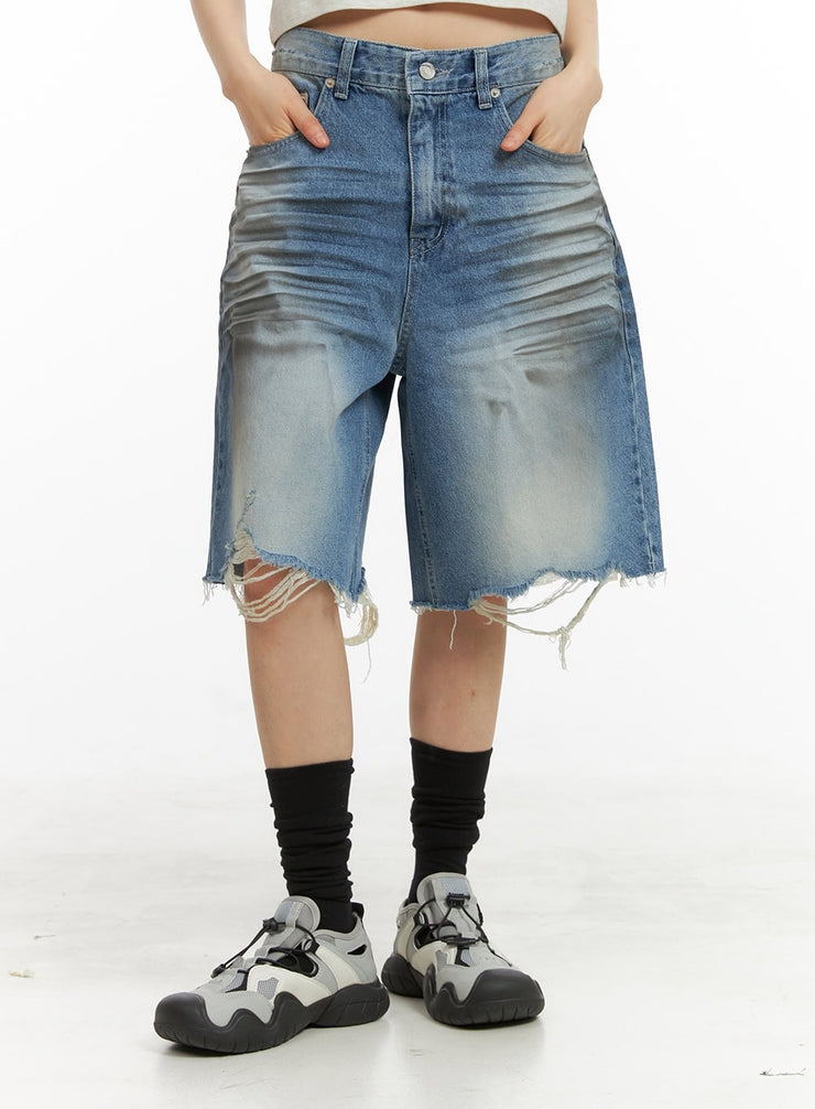 destroyed-hem-bermuda-jorts-cy414 / Blue