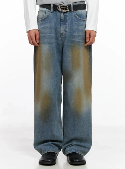 mens-vintage-washed-wide-leg-jeans-io516 / Blue