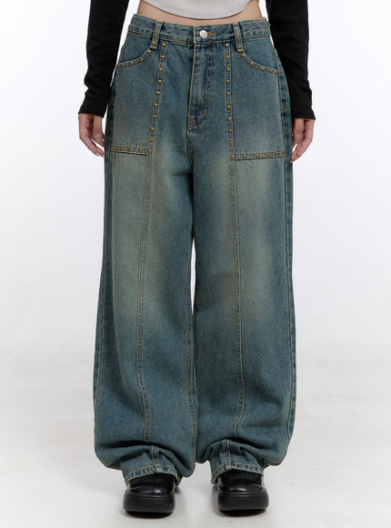 harper-studded-wide-leg-denim-jeans-co418 / Blue