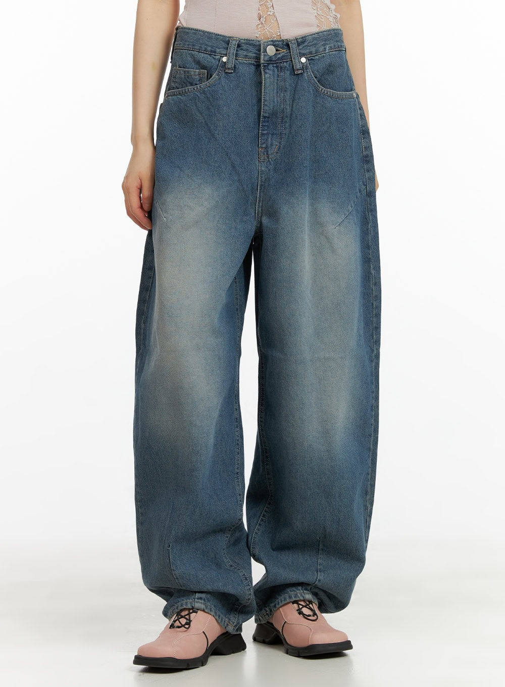 washed-denim-baggy-jeans-cy428 / Blue