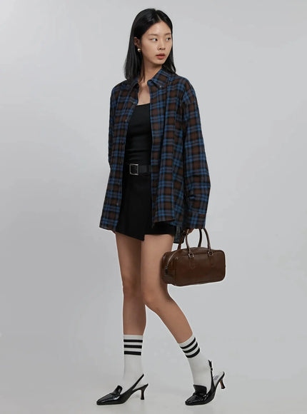 oversized-plaid-button-up-shirt-id504 / Blue