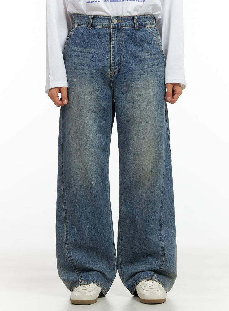 mens-subtle-stitch-wide-leg-jeans-co408 / Blue