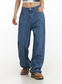 solid-low-rise-baggy-jeans-cy407 / Blue