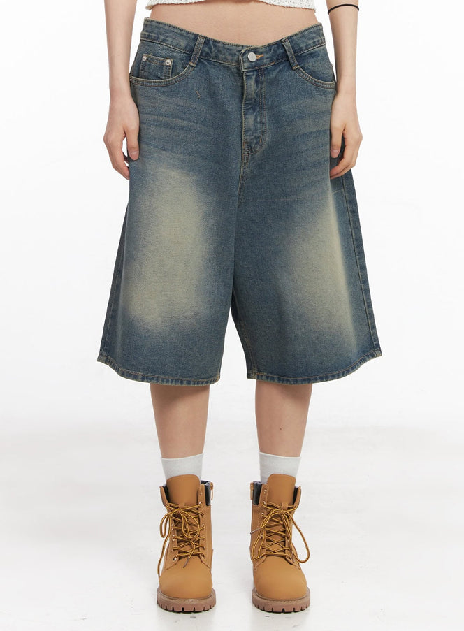 washed-wide-leg-jorts-cy528 / Blue