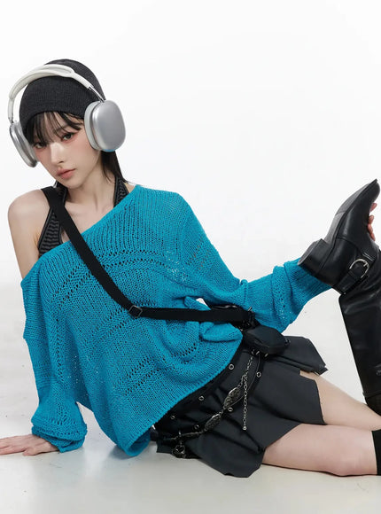 versized-v-neck-knit-sweater-iy511 / Blue