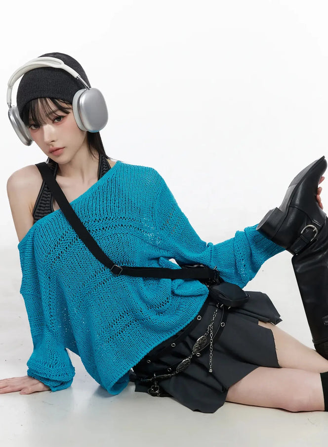 versized-v-neck-knit-sweater-iy511 / Blue