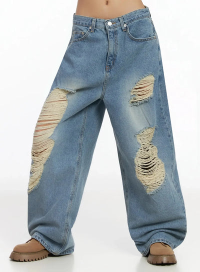 mariene-distressed-wide-leg-jeans-ia508 / Blue