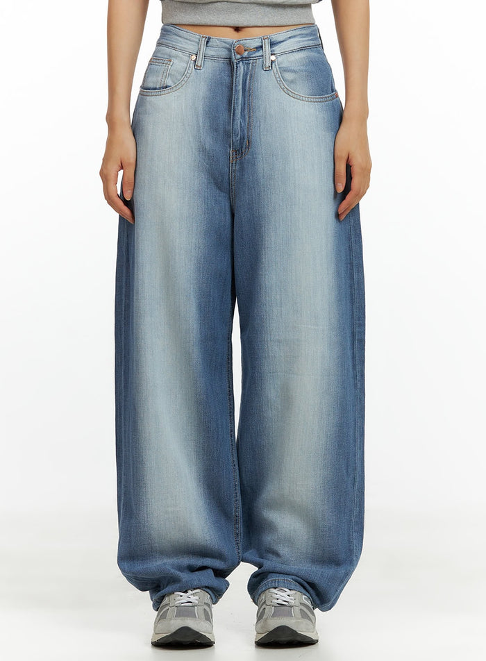 contrasted-washed-baggy-jeans-cu420 / Blue