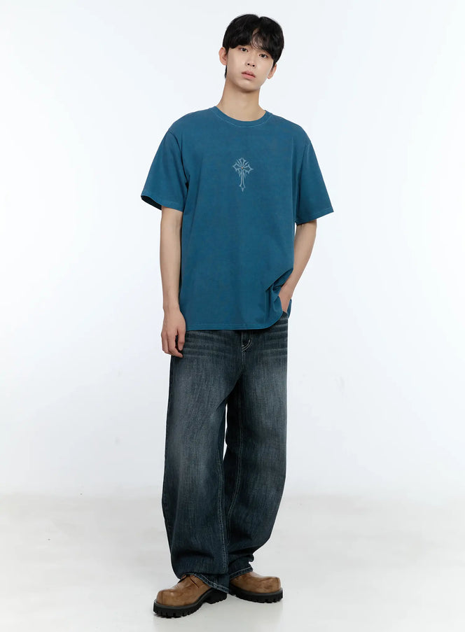 mens-vintage-blue-cross-graphic-t-shirt-il529 / Blue