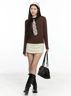 classic-u-neck-wool-blend-knit-top-im503 / Brown