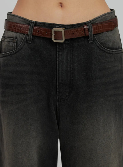 square-buckle-textured-belt-ij509 / Brown