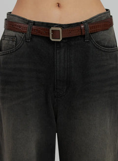 square-buckle-textured-belt-ij509 / Brown