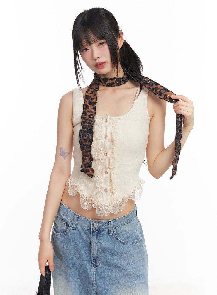 leopard-print-lettuce-edge-scarf-cy512 / Brown