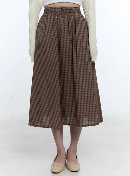 vintage-gingham-midi-skirt-cg514 / Brown