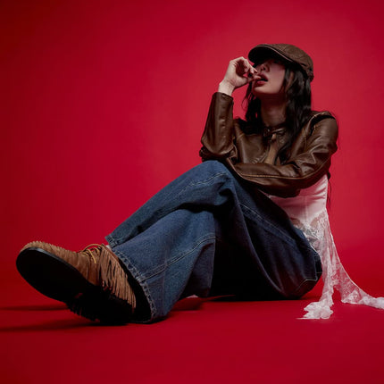 stitched-faux-leather-bolero-jacket-cf511 / Brown