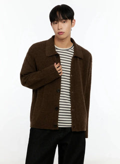 mens-simple-wool-collar-cardigan-in525 / Brown