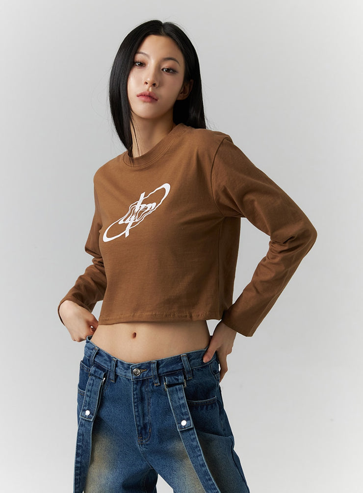 graphic-long-sleeve-crop-tee-id306 / Brown