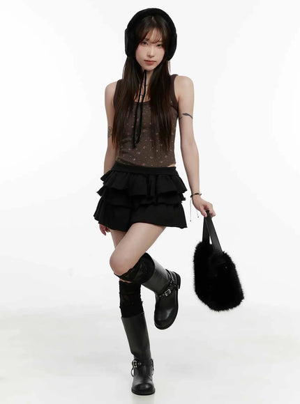 patterned-fleece-tank-top-ij516 / Brown