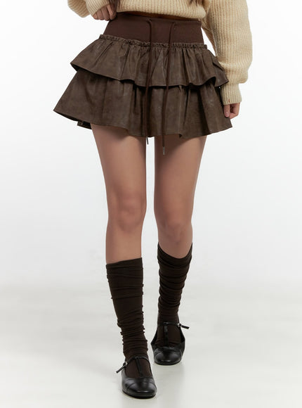 flare-ruffle-mini-skirt-cn412 / Brown