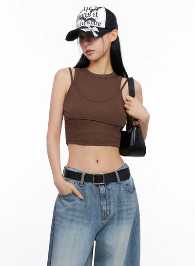double-strap-sleeveless-crop-top-ig508 / Brown