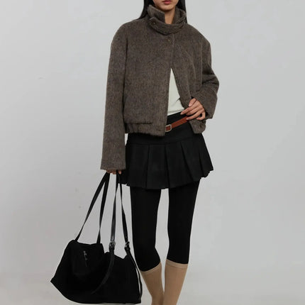 high-neck-zip-up-jacket-ij509 / Brown