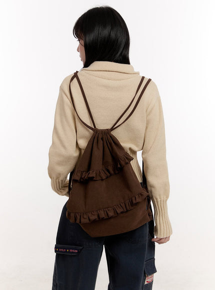 frill-detail-drawstring-bag-cj531 / Brown