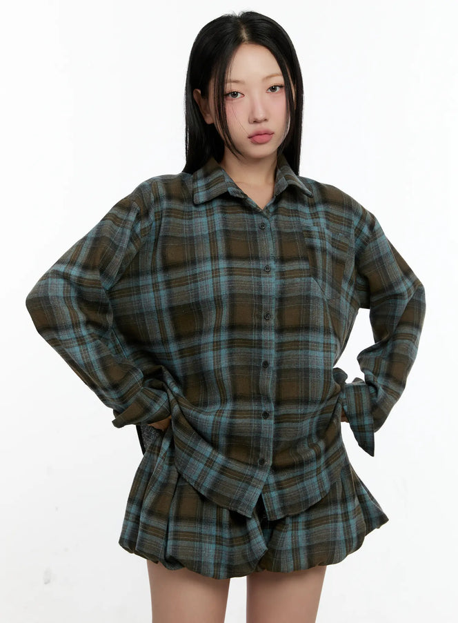 oversized-plaid-check-long-sleeve-shirt-cn505 / Brown