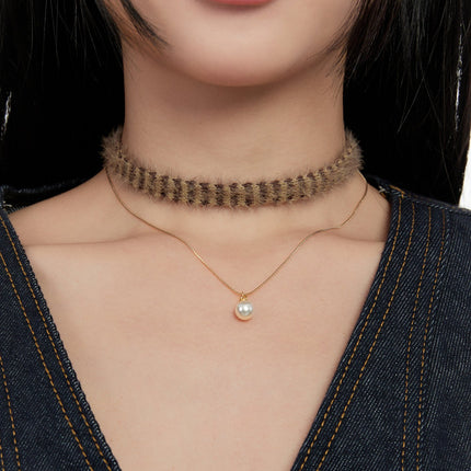 faux-fur-choker-necklace-cn506 / Brown