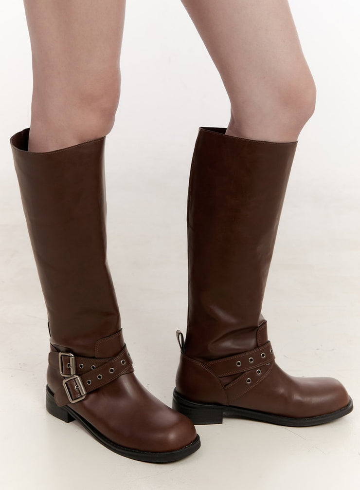 Double Buckle Knee-High Boots CJ531