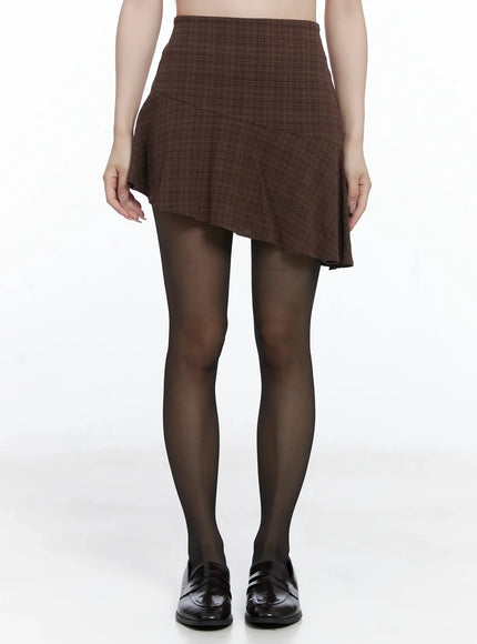 asymmetric-plaid-mini-skirt-cs501 / Brown